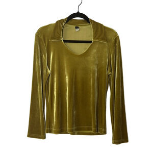 Luxurious Velvet Long Sleeve Top in chartreuse